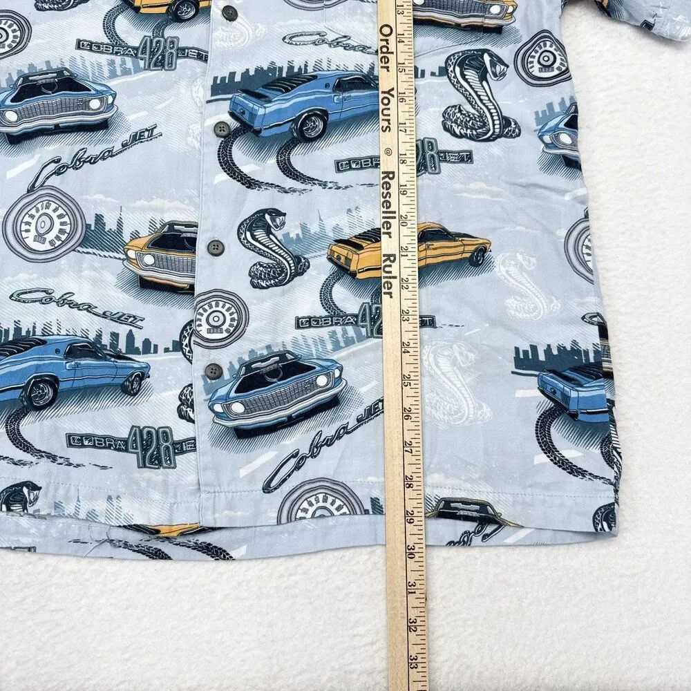Vintage Newport Blue Ford Cobra 428 Shirt Mens Size Large Short Sleeve Button Up